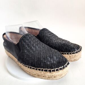 Steve Madden Espadrilles Flats Size 9 Black Woven Leather Slip On Platform Shoes
